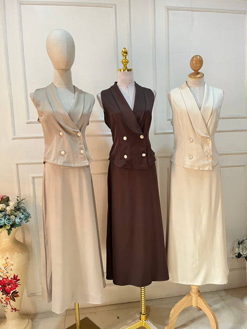 HELLO FASHION Collar Down Double Breasted Vest With Skirts